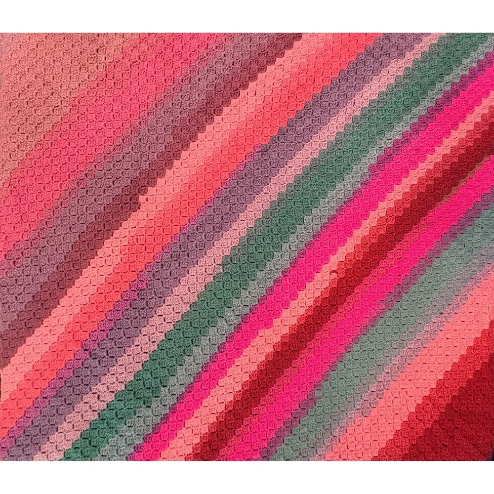 Baby Afghan Lap Blanket Crochet Knit Rainbow Boho Handmade 36